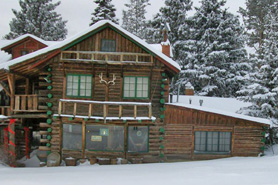 The snowy outside of Allenspark Lodge in Allenspark, Colorado.
