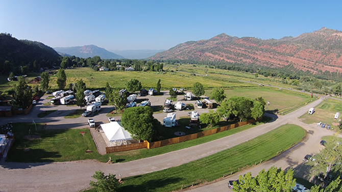 Alpen Rose RV Resort from the air, near Durango, Colorado