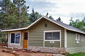 View of Bluebird Cottage at Bear Paw Cabin and Waggin Tails Ranch in Estes Park, Colorado.