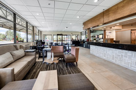 View of lobby at Best Western Alpenglo Lodge in Winter Park, Colorado.