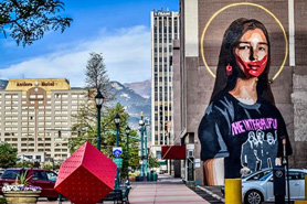 View of the surrounding art and wall mural at the Historic Antlers Hotel during a tour with Colorado Springs Historic Walking Tours in Colorado Springs, Colorado.