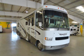 Coach-Bus RV inside Competition RV Facilities located in Denver, Colorado.