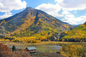 View of Beaver Lake during the Fall along the West Elk Loop Scenic Byway, Colorado.