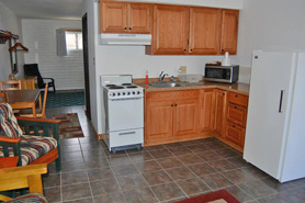 View of kitchenette inside suite at Dolores Mountain Inn in Dolores, Colorado