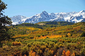Magnificent view of fall colors in mountains near San Juan Skyway Scenic Byway, Colorado