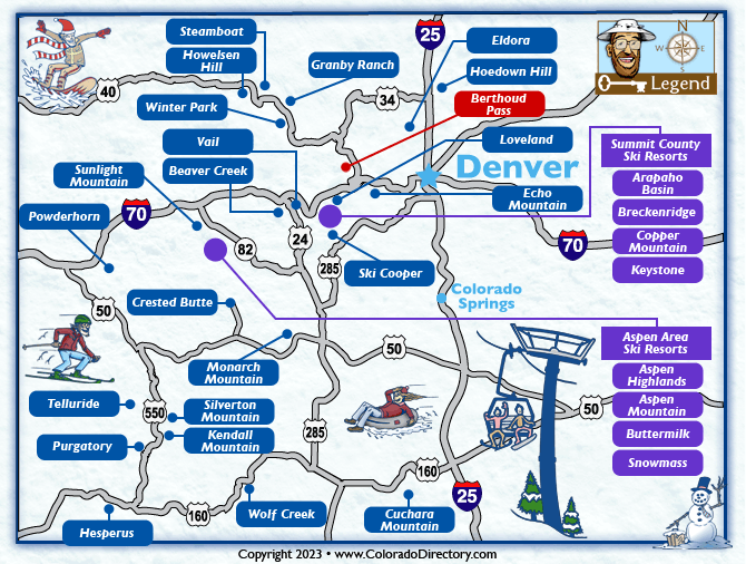 Colorado Skiing and Snowboarding Resorts Map