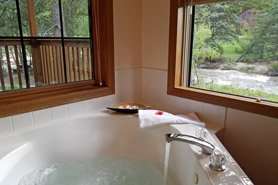 Indoor private spa at Evergreens on Fall River in Estes Park, Colorado