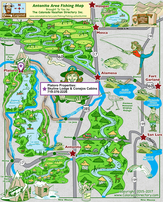 Illustrated fishing map of the Greater Antonito Area in Antonito, Colorado