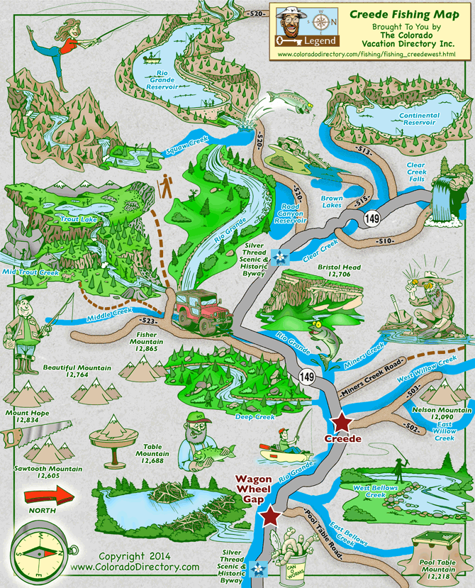 Rio Grande Fishing Map West Of Creede Colorado Vacation Directory