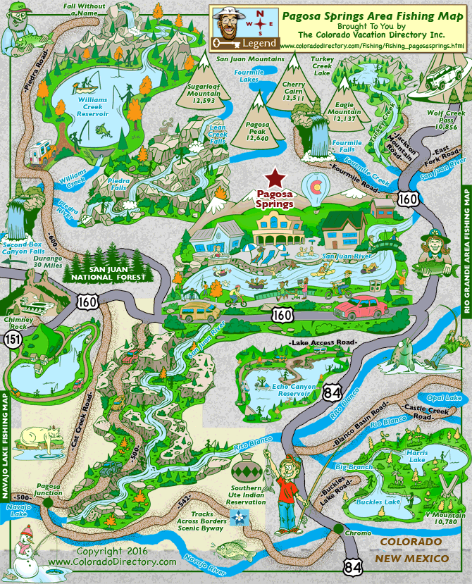 Fishing map of the Pagosa Springs area, Colorado