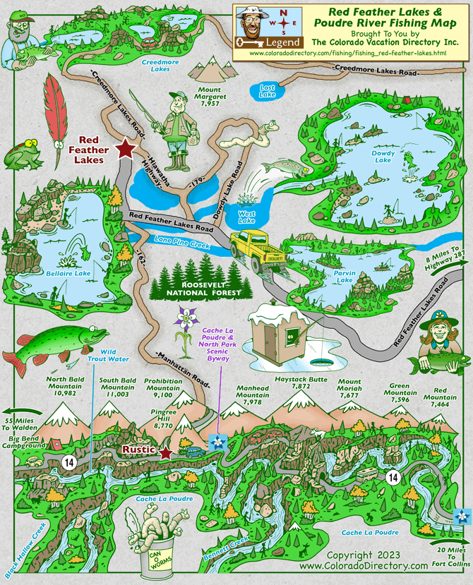 Red Feather Lakes and Poudre River Fishing Map