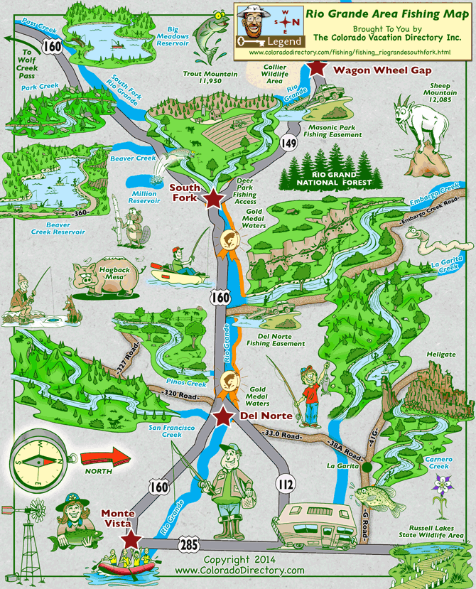 Rio Grande Area Fishing Map, South Fork Fishing Map, Colorado