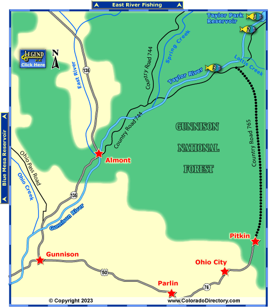 Taylor River Fishing Map, Colorado