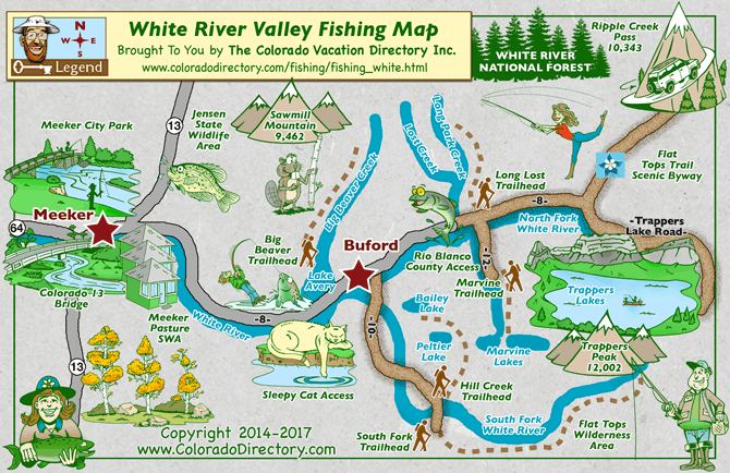 White River Fishing Map, Meeker, Buford, Colorado