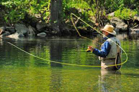 Man fly fishing in the San Juan River near Navajo Dam, New Mexico