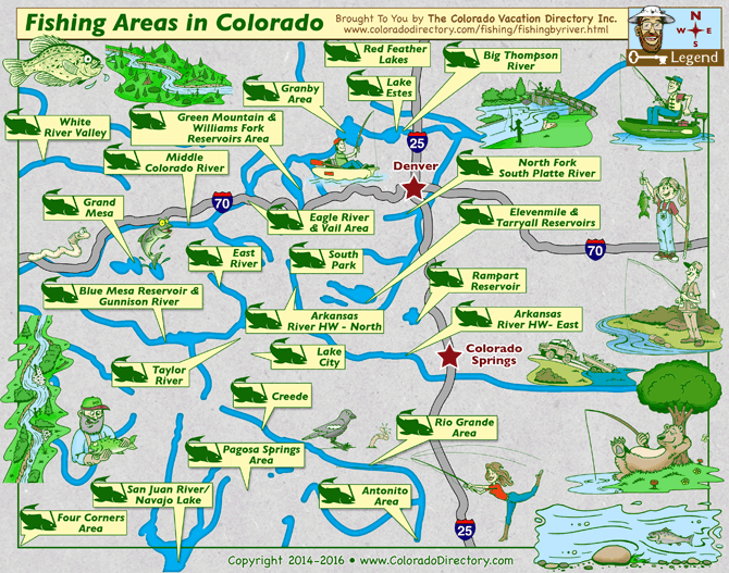 Colorado Map of Fishing and Fly-Fishing in Rivers, Lakes, Streams, Reservoirs