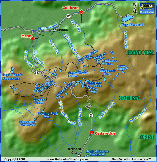 Grand Mesa Fishing Map, Colorado