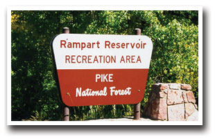 Sign to Rampart Reservoir Recreation Area, Colorado