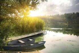 Boat during sunset in Lake near Wellington, Colorado