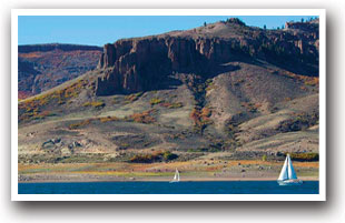 A sailboat on Blue Mesa Reservoir near Gunnison, Colorado