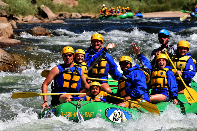 Multiple people rafting with Colorado Adventures on the Arkansas River, Colorado