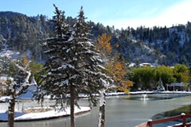 Green Mountain Falls Lake with a fresh coat of snow near Pikes Peak Area, Colorado.