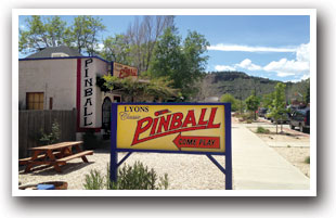 Pinball sign in Lyons, Colorado