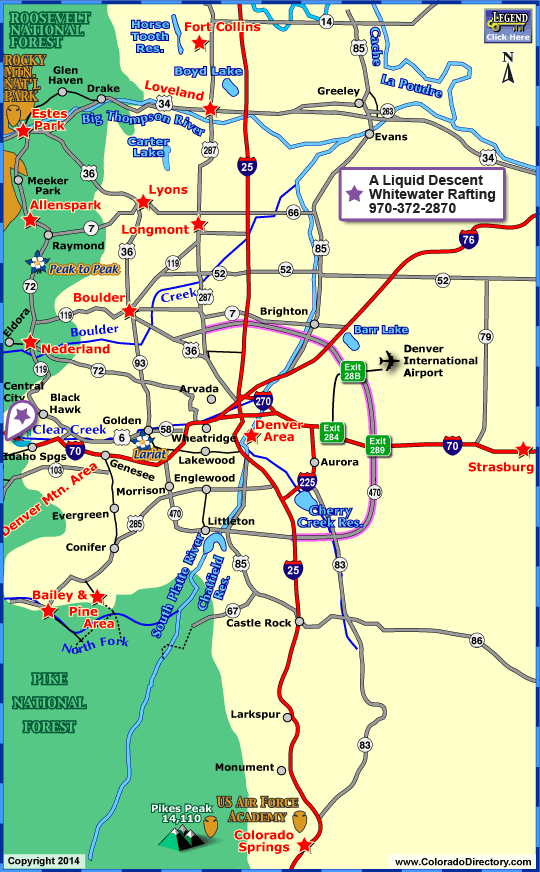 Map of Colorado Towns and Areas within 1 hour of Denver