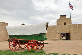 Covered wagon at Bent's Old Fort National Historic Site in La Junta, Colorado.