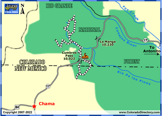 Chama and Cumbres Pass Snowmobile Trails Map, Colorado