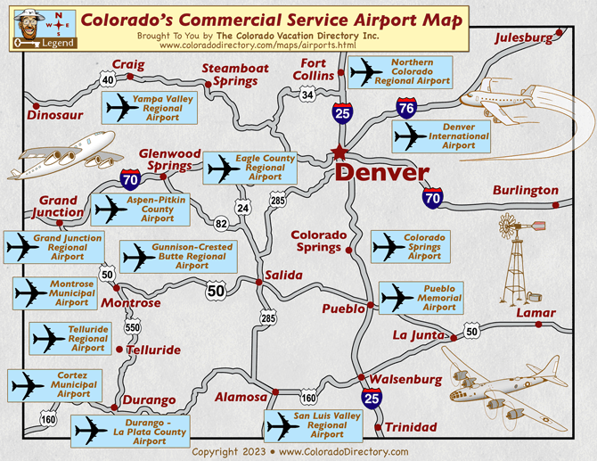 Colorado Commercial Airports Map | CO Vacation Directory