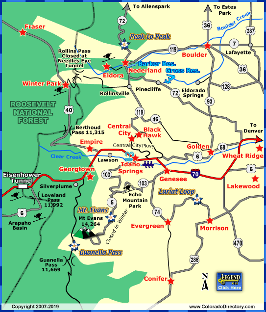 Colorado Mountain Peaks Map Denver Mountain Local Area Map | Colorado Vacation Directory