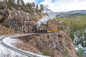 The Durango and Silverton Narrow Gauge Railroad Train in the winter.