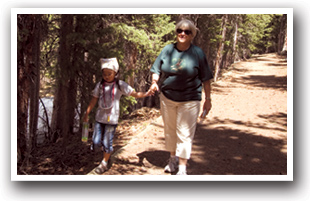 Family hiking near Mt. Evans Scenic Byway, Colorado.