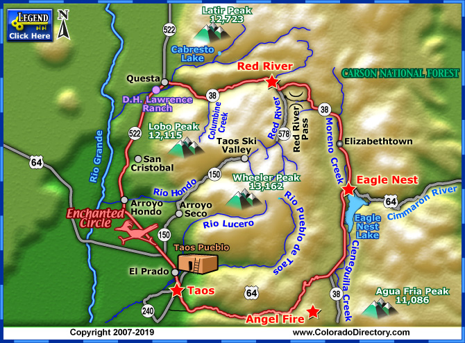 Enchanted Circle Scenic Byway Map, New Mexico