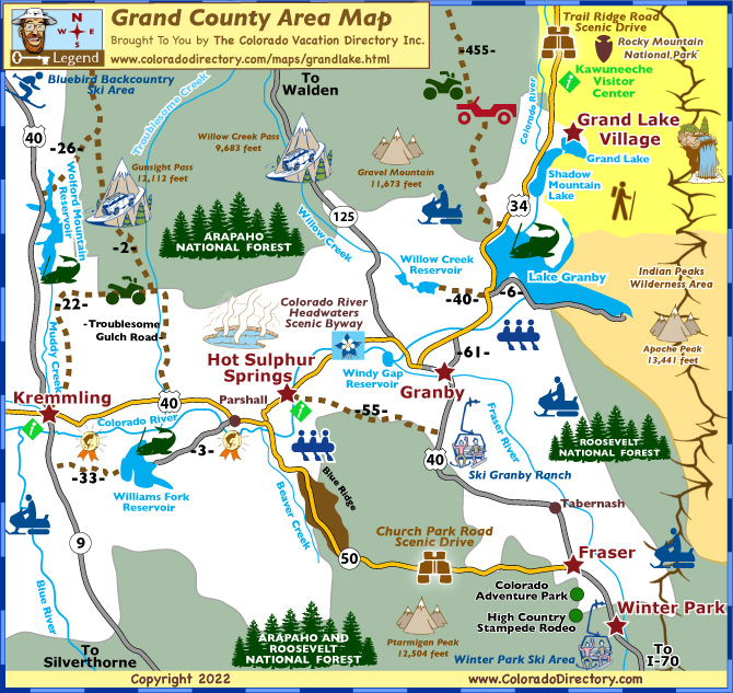 Grand County Area Map, Recreational Activities, Colorado