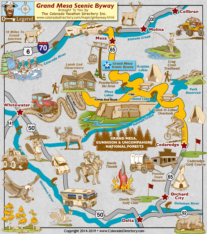 Grand Junction Co Map Grand Mesa Scenic Byway Map | Colorado Vacation Directory