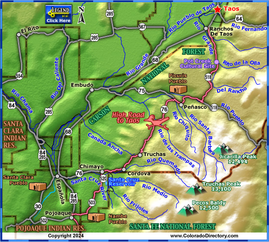 High Road to Taos Scenic Byway Map, New Mexico