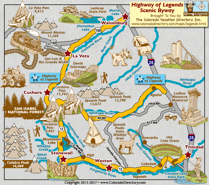 Highway of Legends Scenic Byway Map, Colorado