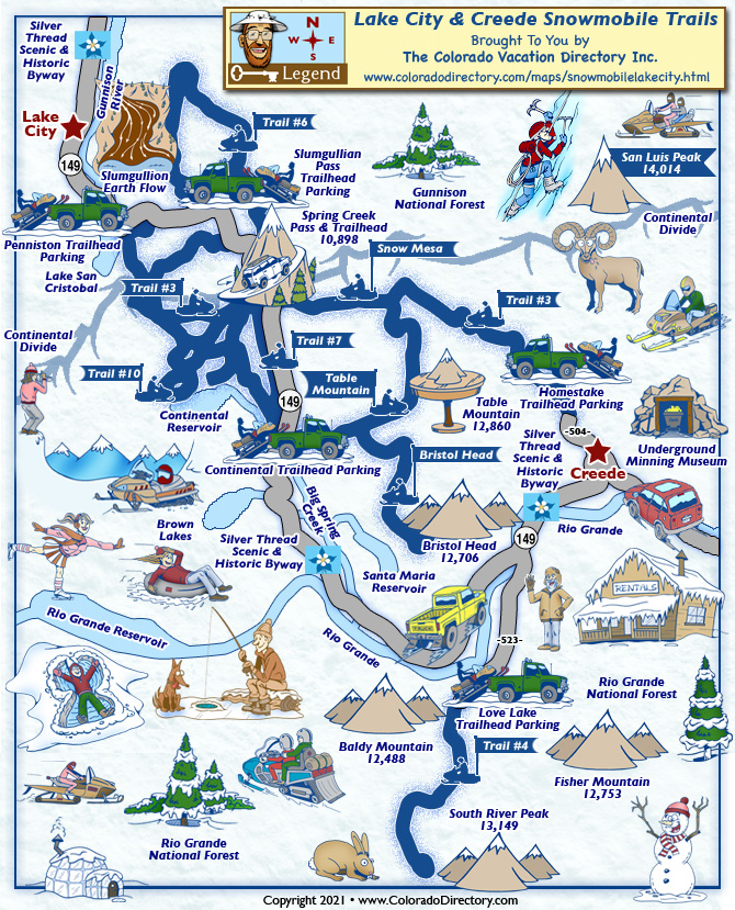 Lake City - Creede Snowmobile Trails Map, Colorado