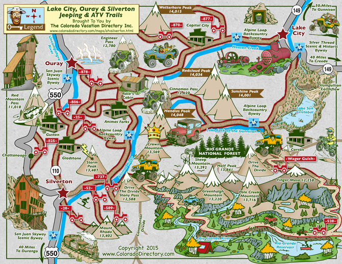 Lake City, Ouray and Silverton Jeeping and ATV/UTV Trails Map