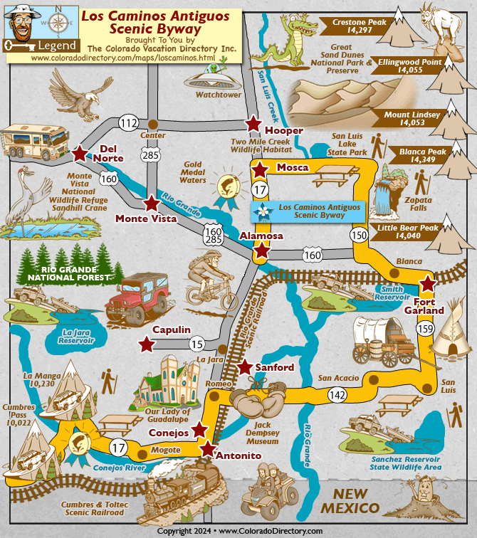 Los Caminos Antiguos Scenic Byway Map, Colorado