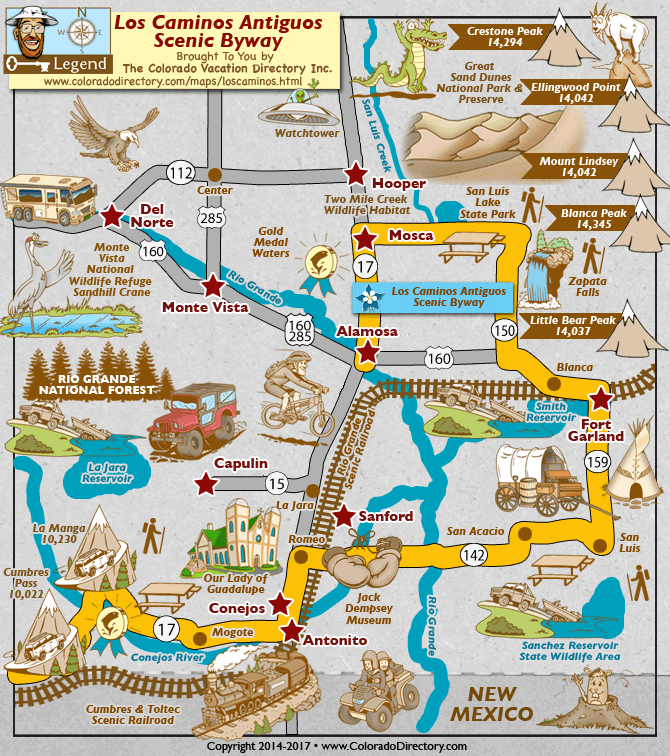 Los Caminos Antiguos Scenic Byway Map, Colorado