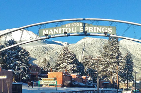 Welcome sign entering Historic Manitou Springs, Colorado in the Winter