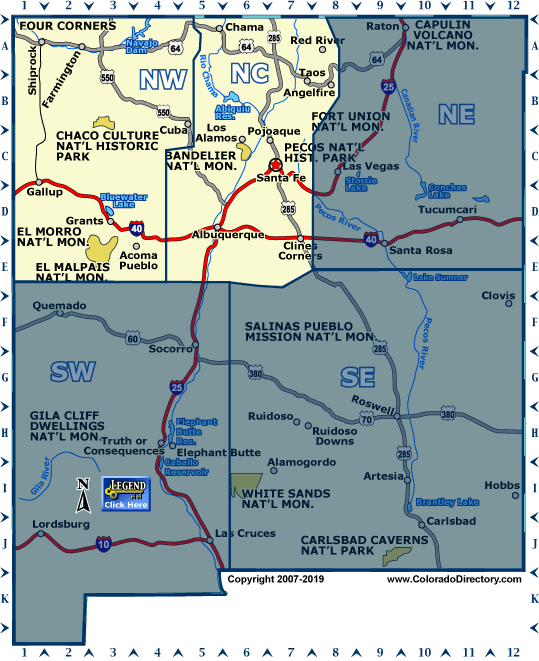 New Mexico Locate A Town Map Northwest North Central Colorado