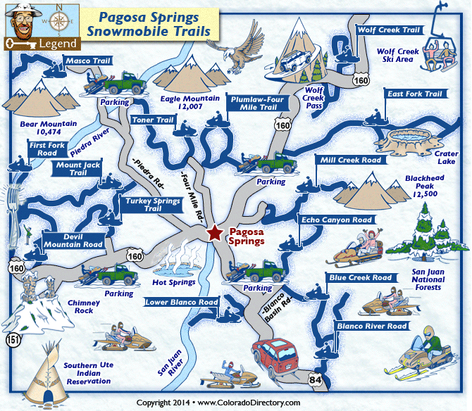 Pagosa Springs and Wolf Creek Pass Area Snowmobile Trail Map, Colorado