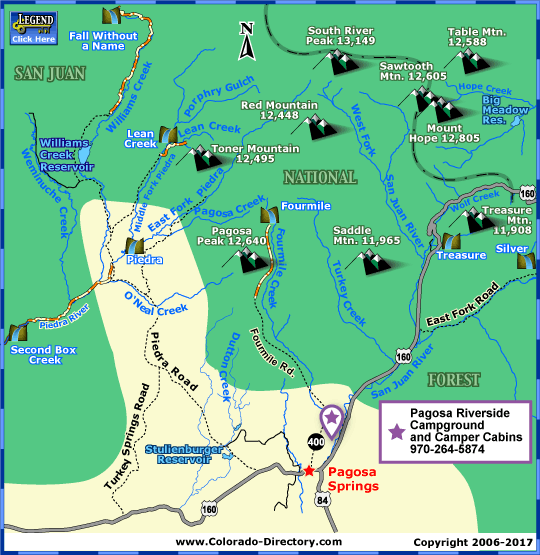 Pagosa Springs Hiking Trails Map, Colorado