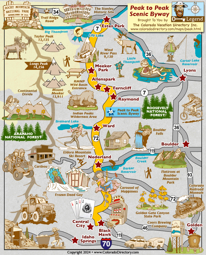 Peak to Peak Scenic Byway Map, Colorado