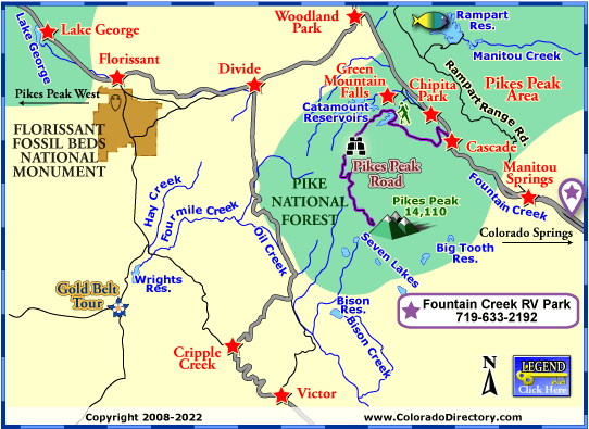 Pikes Peak and Cripple Creek Local Area Map, Colorado
