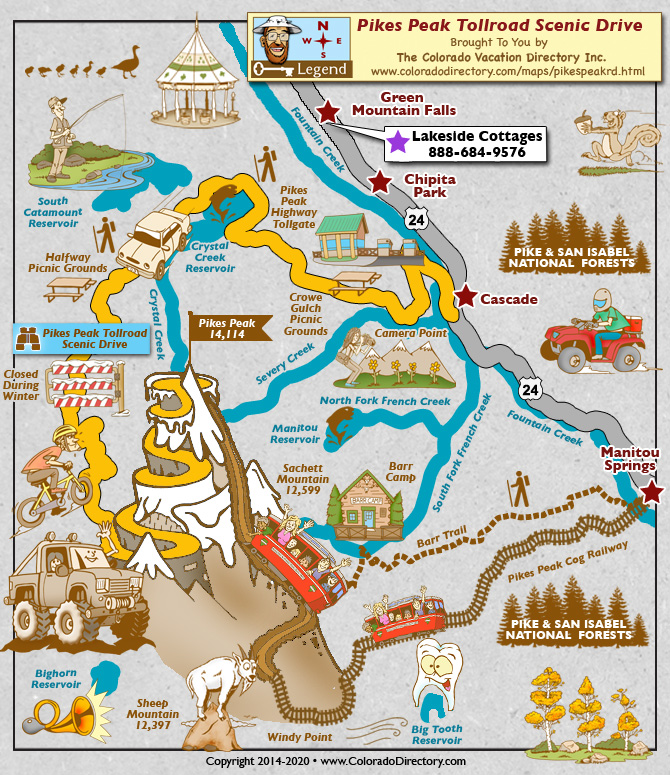 Pikes Peak Tollroad Scenic Drive Map Colorado Vacation Directory